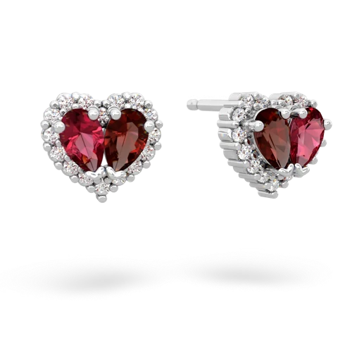 lab ruby-garnet halo-heart earrings