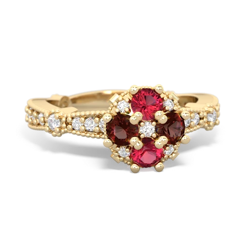 lab ruby-garnet art deco engagement ring