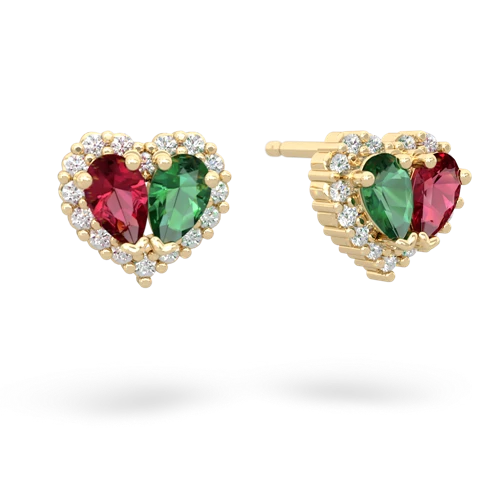 lab ruby-lab emerald halo-heart earrings