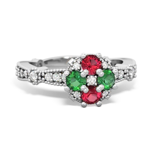 lab ruby-lab emerald art deco engagement ring