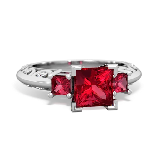 lab sapphire-garnet engagement ring