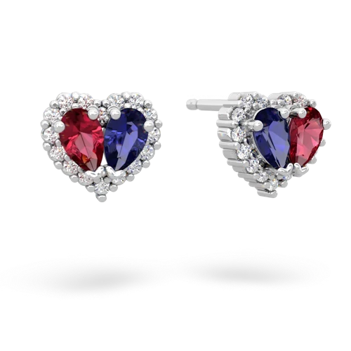 lab ruby-lab sapphire halo-heart earrings