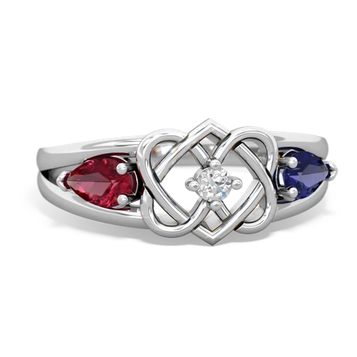 lab ruby-lab sapphire double heart ring