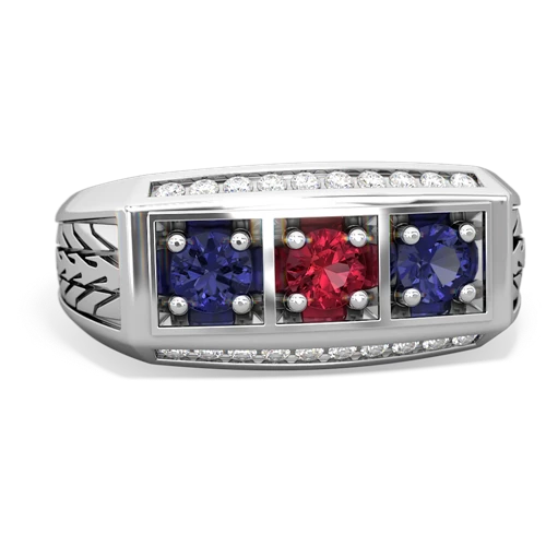 lab ruby-lab sapphire three stone ring