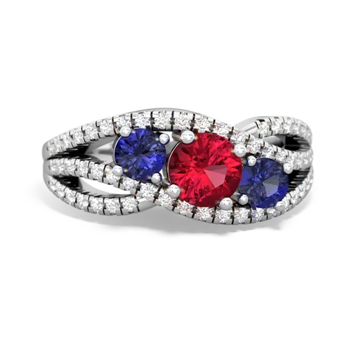 lab ruby-lab sapphire three stone pave ring