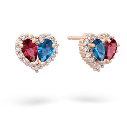 lab ruby-london topaz halo-heart earrings