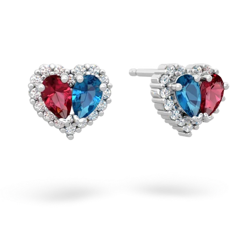 lab ruby-london topaz halo-heart earrings