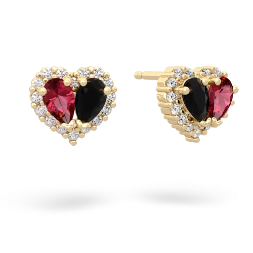 lab ruby-onyx halo-heart earrings