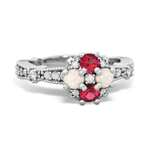 lab ruby-opal art deco engagement ring