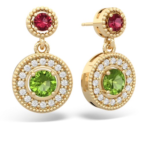 lab ruby-peridot halo earrings