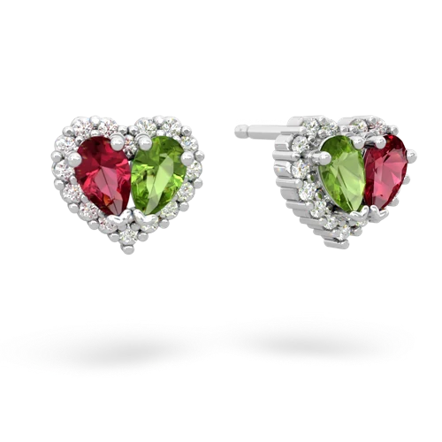 lab ruby-peridot halo-heart earrings