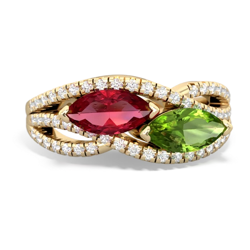 lab ruby-peridot double heart ring