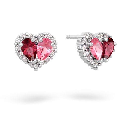 lab ruby-pink sapphire halo-heart earrings
