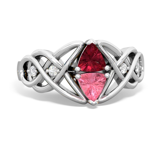 lab ruby-pink sapphire celtic knot ring