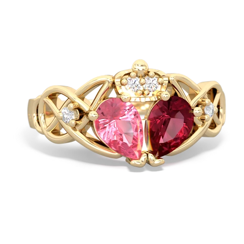 lab ruby-pink sapphire claddagh ring