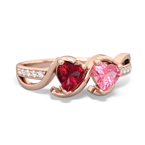 lab ruby-pink sapphire double heart ring