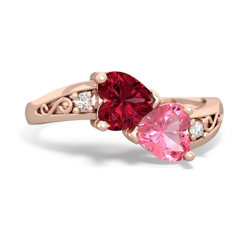 lab ruby-pink sapphire filligree ring