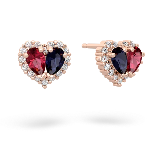 lab ruby-sapphire halo-heart earrings