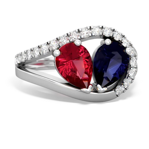 lab ruby-sapphire pave heart ring