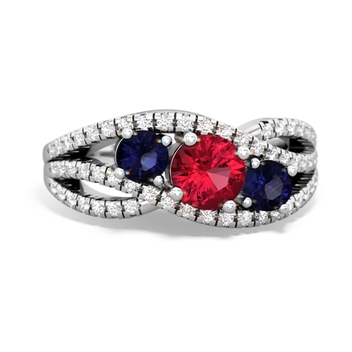 lab ruby-sapphire three stone pave ring