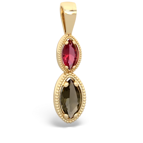 lab ruby-smoky quartz antique milgrain pendant