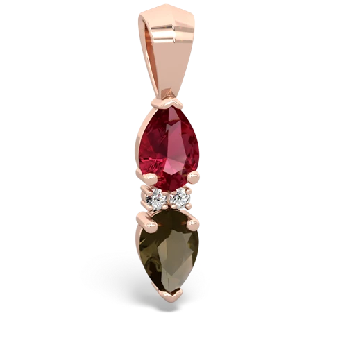 lab ruby-smoky quartz bowtie pendant