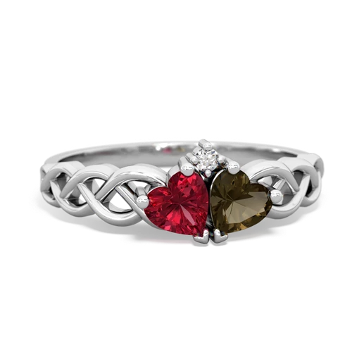 lab ruby-smoky quartz celtic braid ring