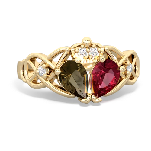 lab ruby-smoky quartz claddagh ring