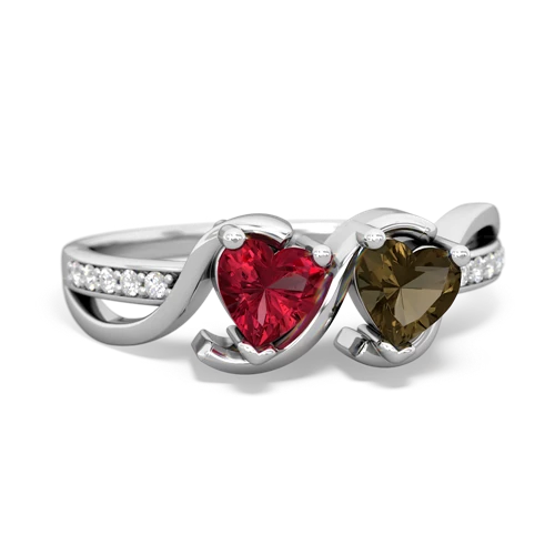 lab ruby-smoky quartz double heart ring