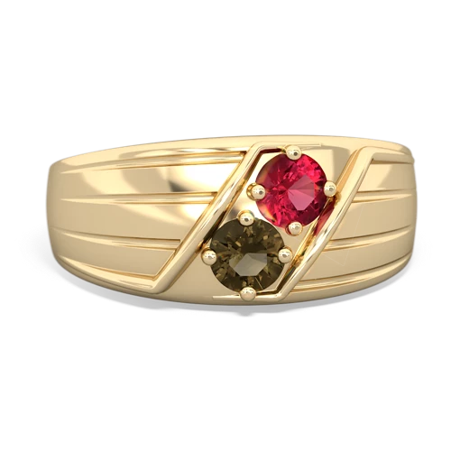 lab ruby-smoky quartz mens ring