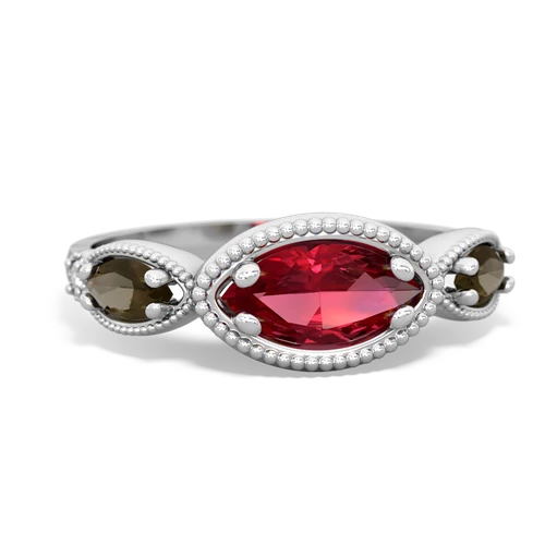 lab ruby-smoky quartz milgrain marquise ring