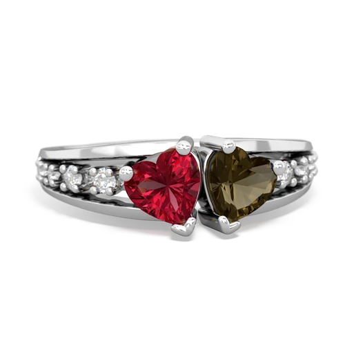 lab ruby-smoky quartz modern ring