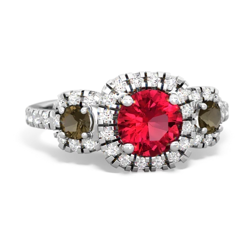 lab ruby-smoky quartz three stone regal ring