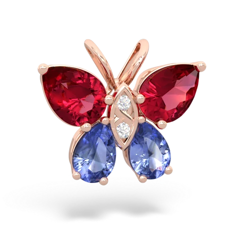 lab ruby-tanzanite butterfly pendant