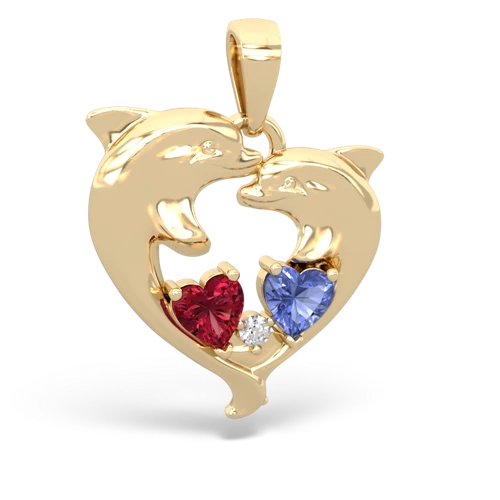 lab ruby-tanzanite dolphins pendant