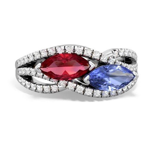 lab ruby-tanzanite double heart ring