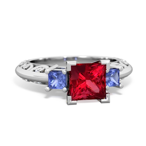 lab ruby-tanzanite engagement ring