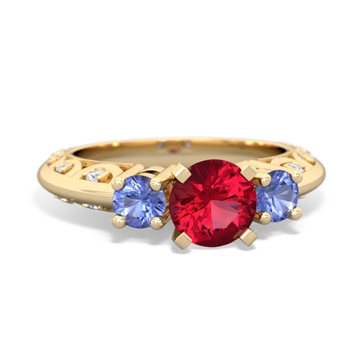 lab ruby-tanzanite engagement ring