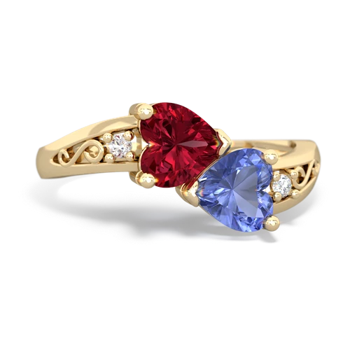 lab ruby-tanzanite filligree ring