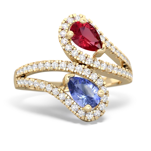 lab ruby-tanzanite pave swirls ring