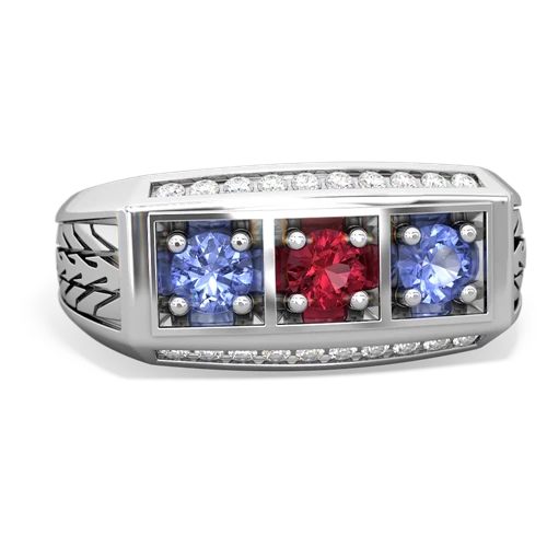 lab ruby-tanzanite three stone ring