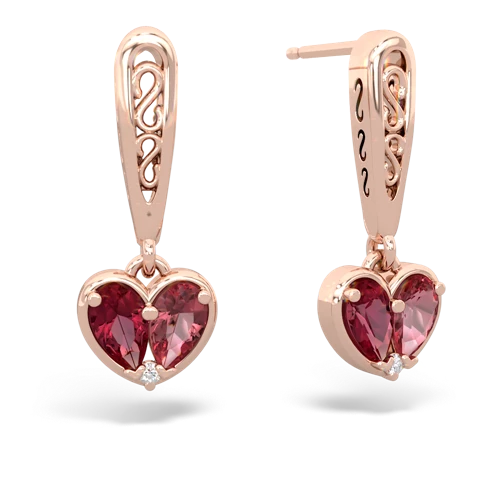 lab ruby-tourmaline filligree earrings