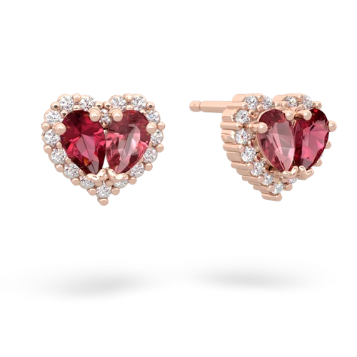 lab ruby-tourmaline halo-heart earrings