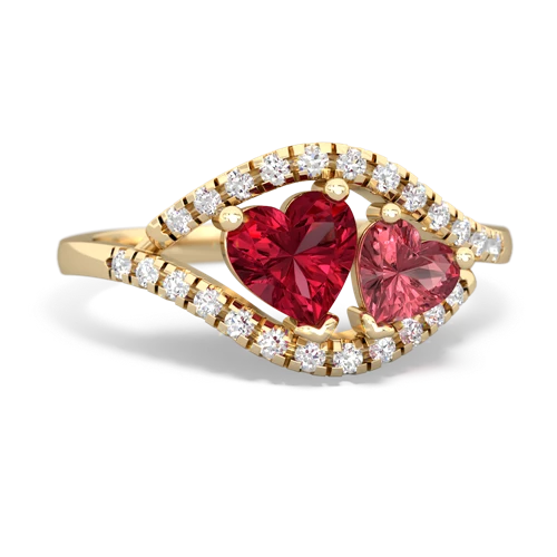 lab ruby-tourmaline mother child ring