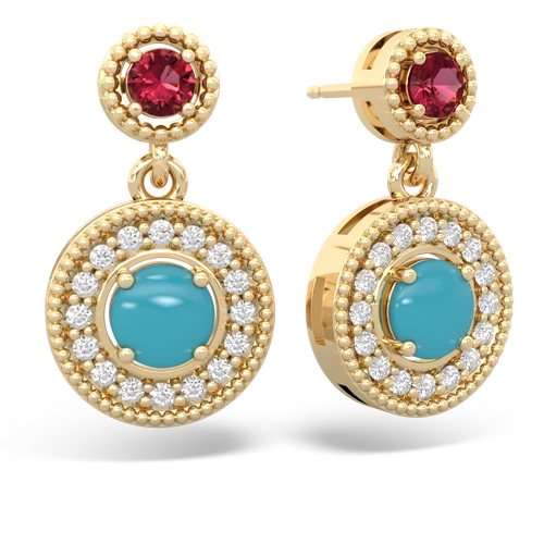 lab ruby-turquoise halo earrings