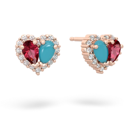 lab ruby-turquoise halo-heart earrings