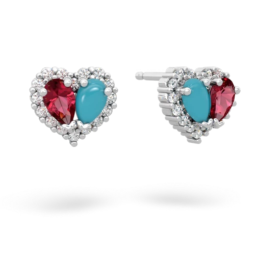 lab ruby-turquoise halo-heart earrings