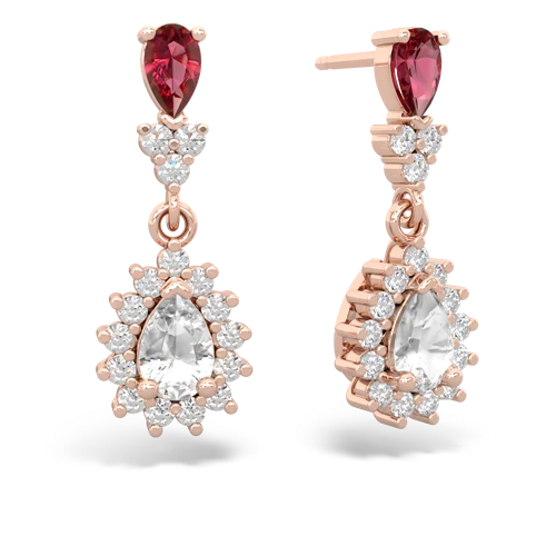 lab ruby-white topaz dangle earrings