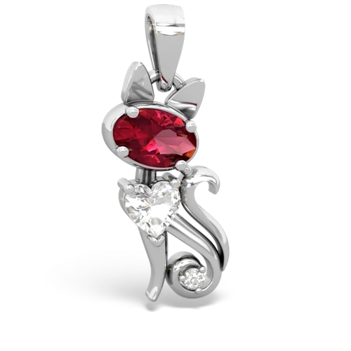 lab ruby-white topaz kitten pendant