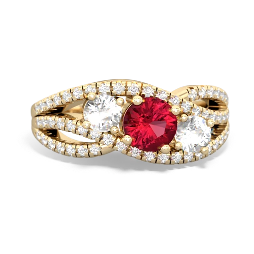 lab ruby-white topaz three stone pave ring